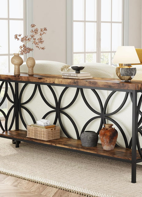 70.9-Inch Industrial Narrow Console Table with Storage for Entryway and Living Room in Rustic Brown Finish