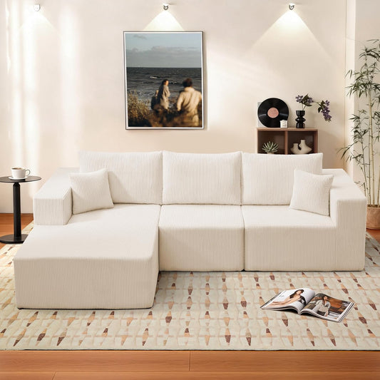 Modular Sectional Sofa for Living Room, 108" Cloud Couch Sectional with L-Shape Chaise, Modern Upholstered Corduroy Boneless Couch with Memory Foam Deep Seat, No Assembly Required (Beige)