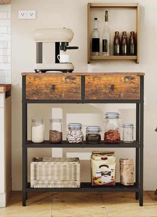 29.5" Narrow Console Table with Dual Fabric Drawers and Three-Tier Storage Shelves, Perfect for Living Room and Hallway, Rustic Brown and Black Finish