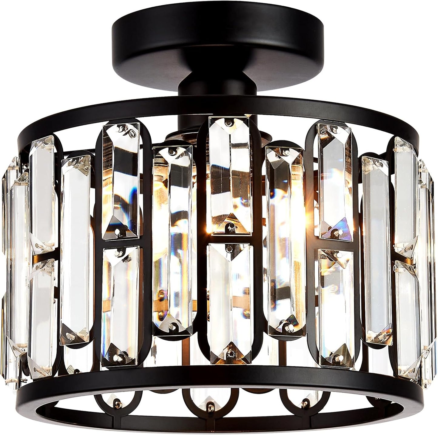 Crystal Ceiling Light, Semi Flush Mount Modern Black Ceiling Light Fixture, Crystal Chandelier, for Bathroom Hallway, Kitchen, Entryway, Bedroom, Laundry Room, Porch 1 Light E26