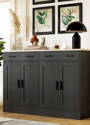 53-Inch Modern Black Buffet Cabinet with Storage - Stylish Kitchen Sideboard Featuring 2 Drawers and 4 Doors, Perfect for Dining Room, Living Room, and Hallway