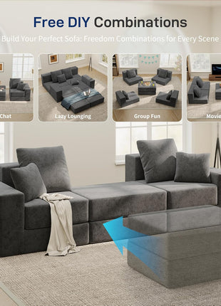 Cloud Modular Sectional Sofa - Contemporary L-Shaped Couch with Reversible Chaise, Customizable Sleeper Bed, Deep Seat and Non-Slip Design in Dark Grey, No Assembly Required