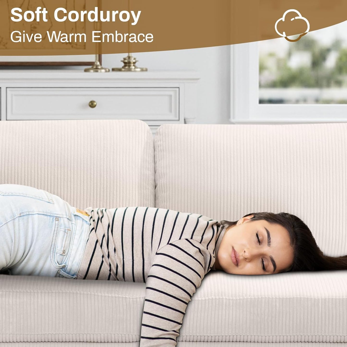 Oversized Modular Sectional Sofa,7 Seat U Shaped Couch with Ottoman,Corduroy Sofa with Deep Seat,Convertible Large Sectional Couches for Living Room(Cream, L-7)