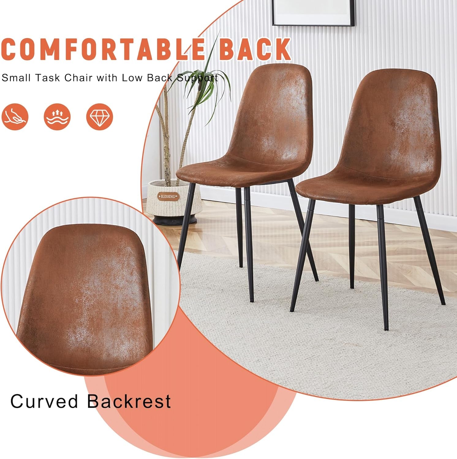 round Dining Table Set for 4, Wooden round Table 5-Piece with Modern Farmhouse Dining Table and 4 Suede Leather Chairs for Kitchen Dining Room, Walnut Table + 4 Brown Chairs