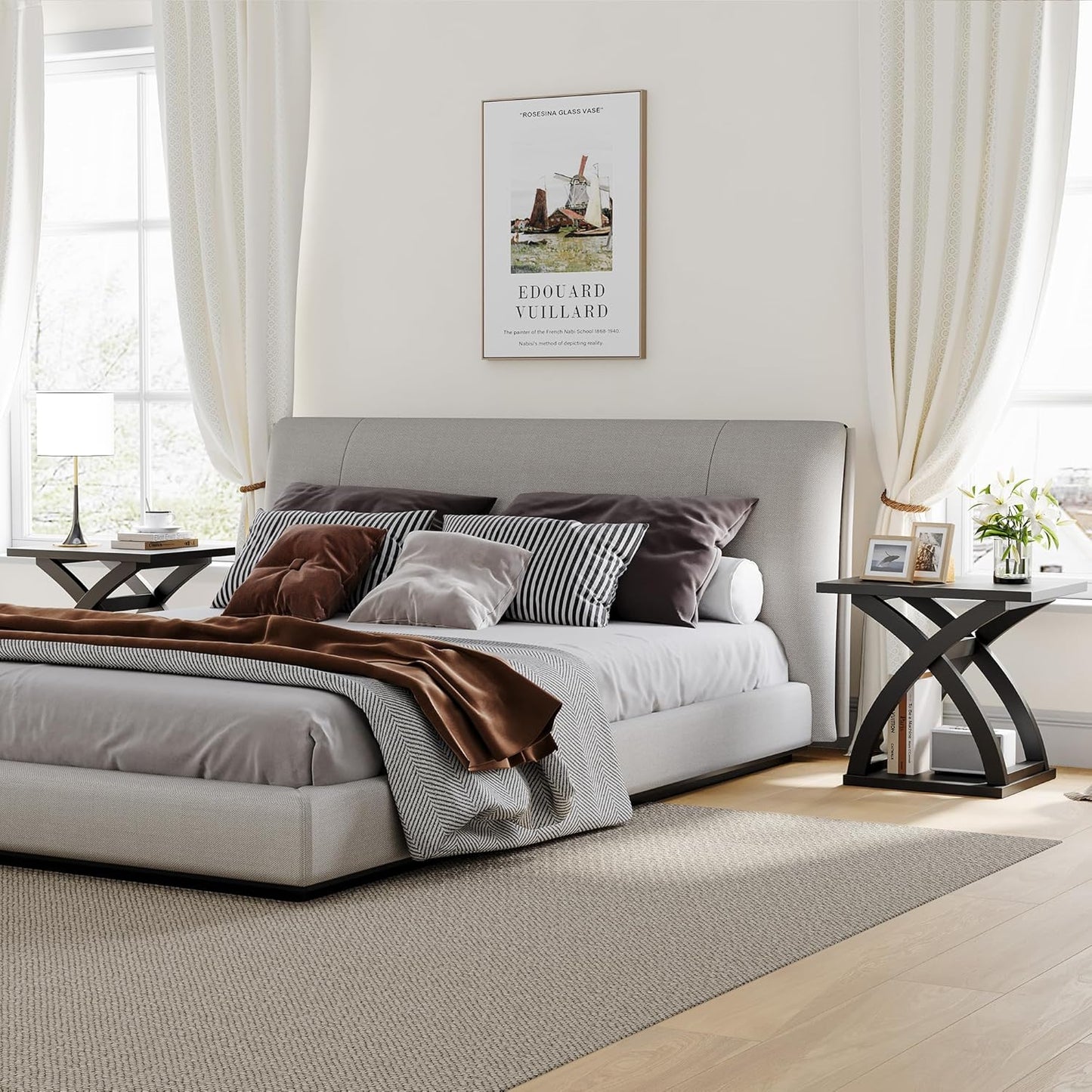 End Side Table Set of 2, Modern End Table with Storage Shelf, X-Design Side Table Living Room