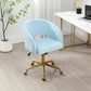 Home Office Swivel Desk Chair, Modern Velvet Vanity Chair, Height Adjustable Armchair with Gold Base, Ergonomic Office Chair for Task Study Computer Room, Light Blue