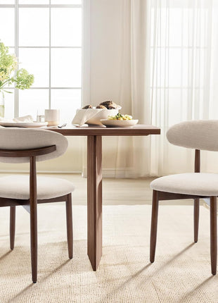 Set of 6 Contemporary Upholstered Wooden Dining Chairs with Foot Pegs in Beige for Farmhouse Kitchens
