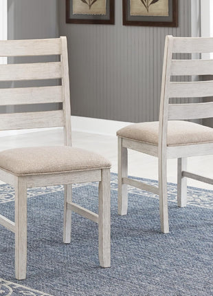 Signature Design by Ashley Skempton Modern Farmhouse Dining Room Chairs, Set of 2, Ladderback Wood Construction, Dimensions: 17.75" W x 21.5" D x 38.63" H, White and Light Brown Finish