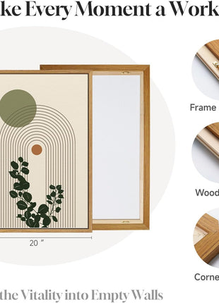 Large 3-Piece Framed Abstract Bohemian Wall Art Set - Minimalist Green and Beige Canvas Prints for Living Room, Botanical Sage Green Plant Artwork for Bedroom and Dining Room, 20x30 Inches