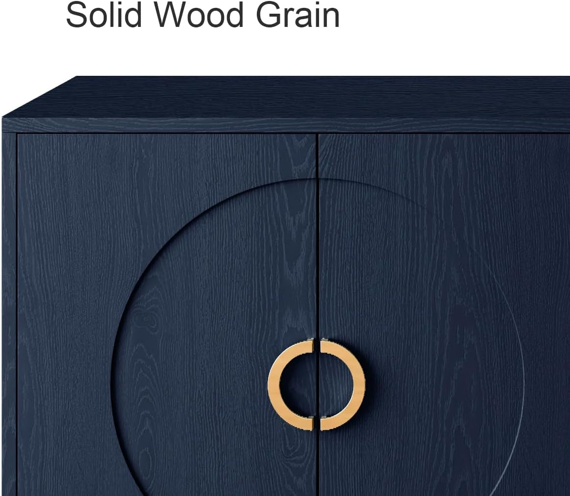 Modern Lacquered 4 Door Wooden Cabinet Sideboard Buffet Server Cabinet Storage Cabinet, for Living Room, Entryway, Hallway, Office, Kitchen and Dining Room, Navy Blue, Cabinets