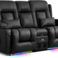 Power Loveseat Recliner Sofa with Massage & Heat Home Theater Seating with Console RV Recliner Loveseat Sofa with Usb/Outlet/Storage/Side Pocket/Led Light/Speaker (Black, Loveseat)
