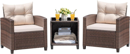 3 Pieces Patio Furniture Set, PE Rattan Wicker Patio Set with Two Outdoor Chairs and Table, Upgraded Patio Chairs and Table for Porch, Garden Poolside Balcony