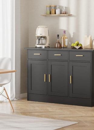 Elegant Buffet Cabinet with Storage - 47.2"W Wood Console Table for Kitchen and Living Room, Black Finish with 3 Doors and Drawers
