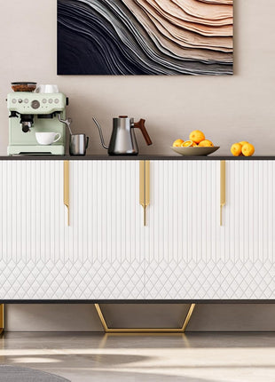 59-Inch Contemporary Buffet Sideboard Cabinet with Storage - Stainless Steel Frame, Four Doors, and Adjustable Shelves for Dining Room, Living Room, and Entryway
