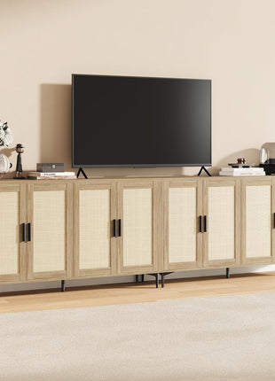 48" Rattan Buffet Cabinet with Adjustable Shelves - Modern Sideboard Console Table for Kitchen, Living Room, Entryway, and Dining Room