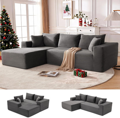 110” Cloud Sectional Couch, Boneless Sofa for Living Room, Modular Sectional Sofa with Deep Seat, Comfy Fluffy Couch with L-Shaped Chaise, No Assembly Required (Left-Facing Chaise, Dark Grey)