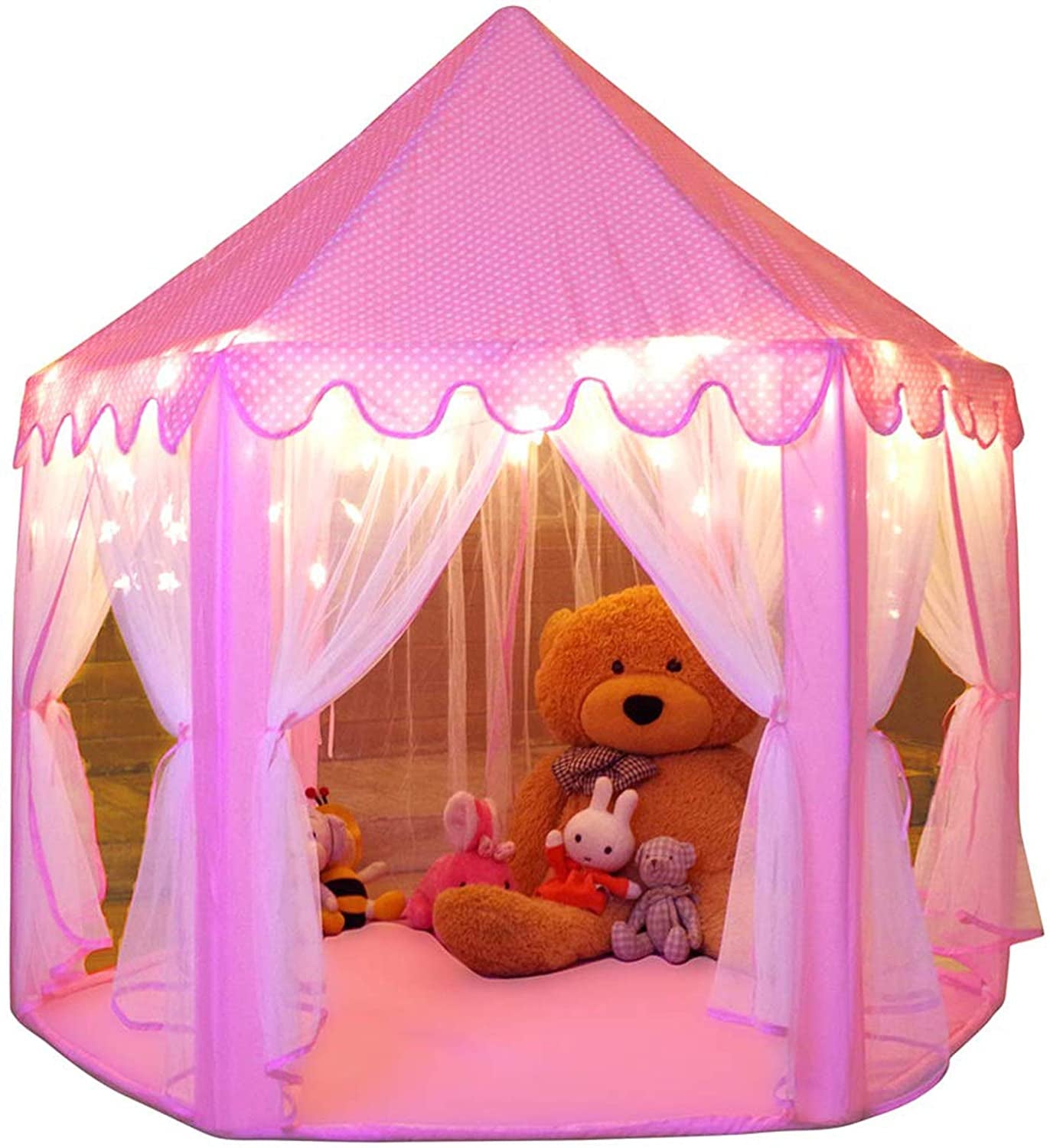 Princess Tent Girls Large Playhouse Kids Castle Play Tent with Star Lights Toy for Children Indoor and Outdoor Games, 55'' X 53'' (Dxh)