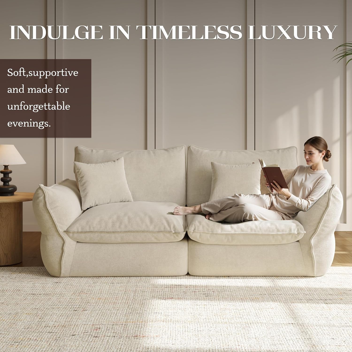 81'' down Blend Loveseat, Deep Seat Cloud Sofa with Feather-Filled Cushions, Ultra Soft Sink-In Comfort Couch for Living Room, Modern Oversized Sofa – Ivory White