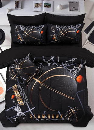 Basketball Court Themed Comforter Set, 6-Piece Bedding Set for Teen Boys, Twin Size
