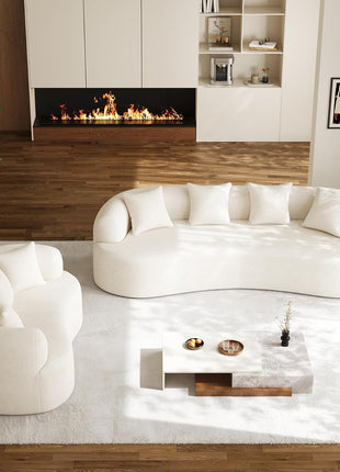 Modern Luxury Oversized Chenille Sectional Sofa for Living Room, 4-Seater Curved Cloud Couch in Cream White with 4 Throw Pillows, No Assembly Required