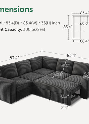Elegant Dark Grey Modular Sectional Sofa Bed with Storage Solutions for the Living Room
