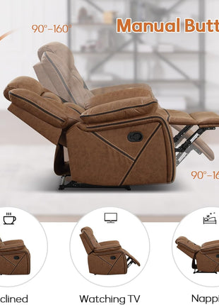 Faux Leather Dual Reclining Loveseat Sofa with Center Console, Hidden Storage, and Cup Holders - Brown