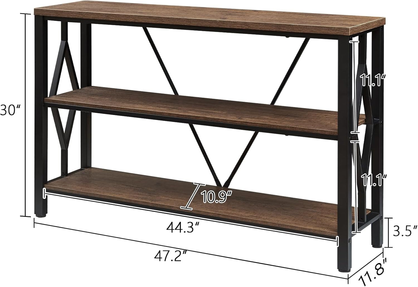 Sofa Console Table, Rustic Console Table with 3-Tier Storage, Engineered Wood Sofa Tables with Open Shelves, Heavy Duty Entryway Tables for Living Room, Hallway (47 Inch, Rustic Brown)