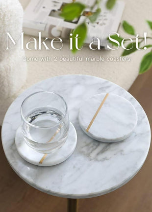 Adjustable-Height Marble Accent Table - 10x10x22-30, White Marble and Antique Brass, Modern Round End Table for Compact Spaces, Vintage Metal Martini Cocktail Stand
