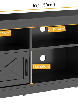 65-Inch Black Farmhouse TV Stand with LED Lighting and Integrated Power Outlet, Stylish Entertainment Center with Storage for Living Room