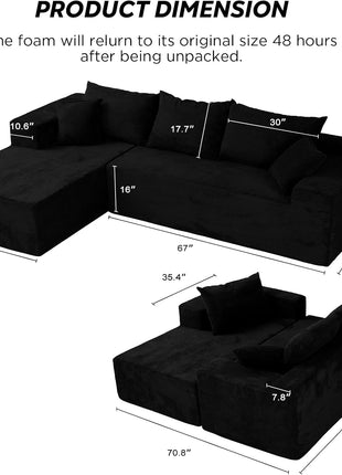 Elevate Your Living Room with Our Chic Black Sectional Sofa - Assembly Free