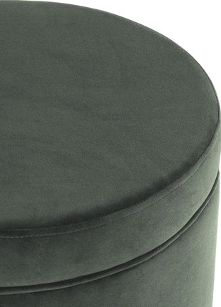 Upholstered Round Storage Ottoman in Loden Green Velvet for Living Room and Bedroom Decor