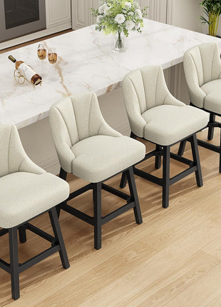 Set of 2 Modern Fabric Upholstered Swivel Bar Stools, 26" Counter Height Chairs with Back and Solid Wood Legs for Home Bar and Dining Room, Linen