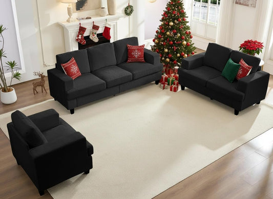 82" Width 3 Piece Living Room Sets Furniture, 3 Seater Sofa Couch and Loveseat and Chair Set, Modular Sectional Sofa Couch Sets, Sofas Couches Set for Living Room Bedroom Home Office, Dark Grey