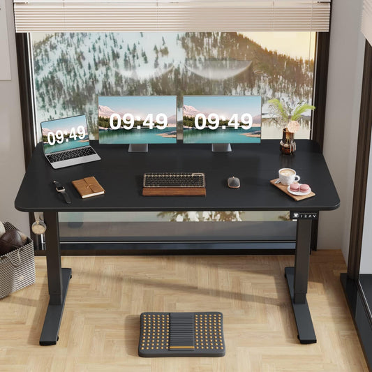 55 X 24 Inches Electric Height Adjustable Standing Desk Large Sit Stand up Desk Home Office Computer Desk Memory Preset with T-Shaped Metal Bracket, Black