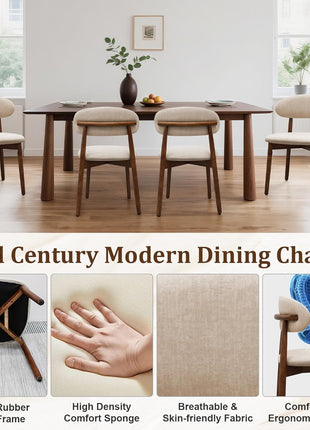 Set of 4 Mid-Century Modern Upholstered Dining Chairs with Curved Back, Wooden Frame, Ideal for Dining Room, Restaurant, and Cafe in Light Camel (Chairs Only)