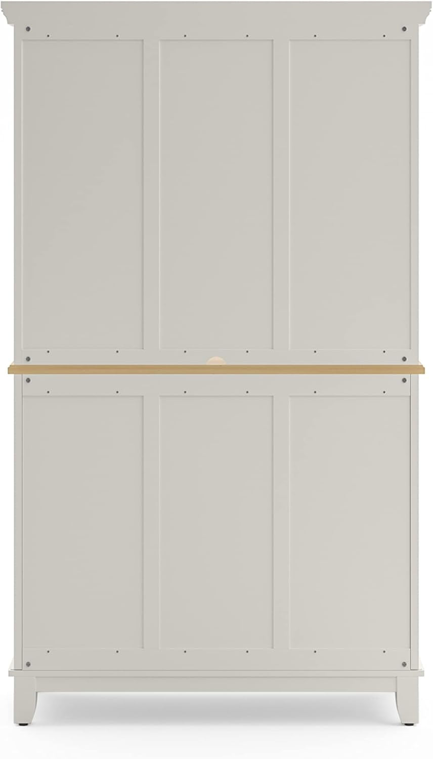 Buffet of Buffets Off-White Server with Hutch and Natural Wood Top