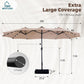 15Ft Double Sided Patio Umbrella with Solar Lights, Outdoor Large Umbrellas with Crank Handle and 36 LED Lights, Rectangular Market Umbrella with Base Included for Deck Pool Shade, Beige