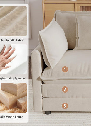 111.5" Modular Sectional Sofa - L-Shaped 3-Seater with Movable Ottoman in Light Coffee Finish