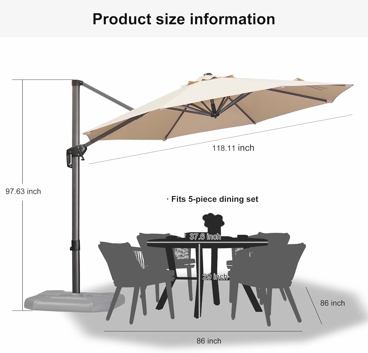 10 Feet Patio Umbrella Outdoor Cantilever round Umbrella Aluminum Offset Umbrella with 360-Degree Rotation for Garden Deck Pool Patio, Beige