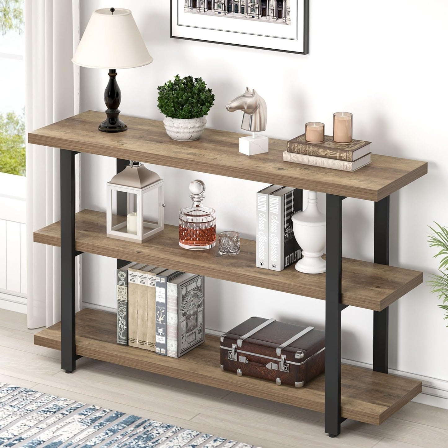Console Tables for Entryway, Modern Sofa Table with Storage Shelves for Living Room, Hallway, Entrance, or behind Couch, Rustic Oak, 47 Inch