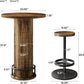 round Bar Table with Chairs, Industrial Bistro Sets with 2 Barstools, Pub Cocktail Table with Metal Ring Footrest for Kitchen Nook, Apartment, Small Space