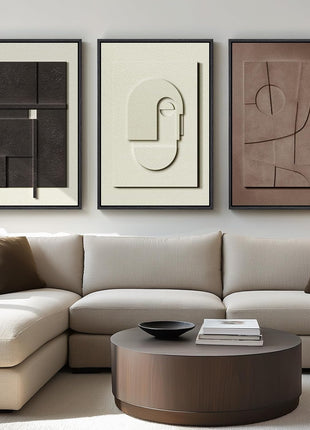Framed Abstract 3D Textured Wall Art Set - Contemporary Neutral Geometric Sandstone Paintings for Living Room, Bedroom, and Home Office Decor - Overall Dimensions 30x60 Inches