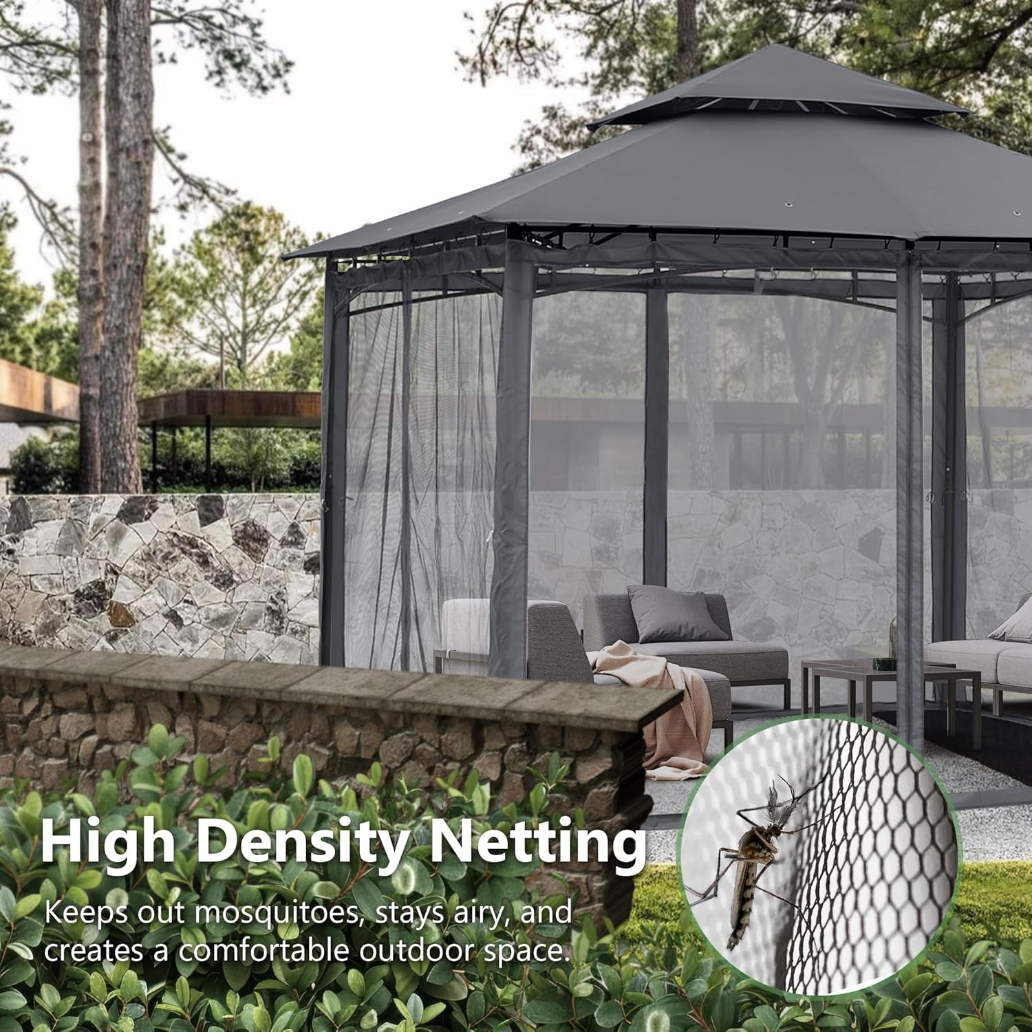 Outdoor Garden Gazebo for Patios with Stable Steel Frame and Netting Walls (10X12,Dark Gray)