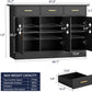 Buffet Cabinet with Storage - Buffets & Sideboards Kitchen Storage Cabinet, Wood Console Table Coffee Bar Accent Cabinets for Living Room Dining Room Entryway Large 3 Doors & Drawers, Black 47.2"W