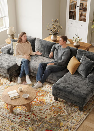 Premium Chenille U-Shaped Sleeper Sofa Bed - 112" Dark Grey for Living Room Comfort