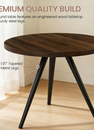 34.6" Round Dining Table Set for Four with Contemporary Faux Leather Chairs, Space-Efficient MDF Design in Walnut and Beige U-Shaped Seating