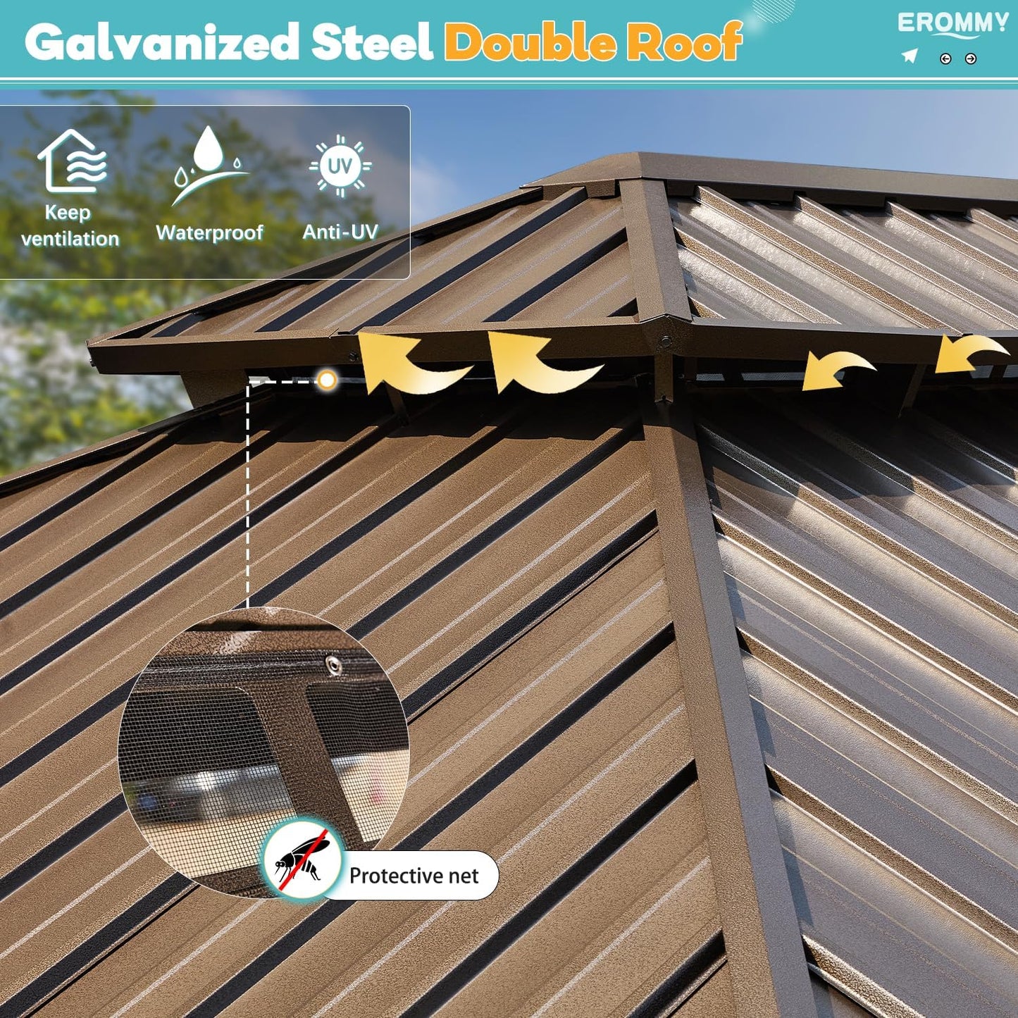 10' X 12' Hardtop Gazebo, Aluminum Frame Gazebos with Galvanized Steel Double Roof, Permanent Outdoor Metal Pavilion with Curtain and Netting for Patio, Lawn, Deck