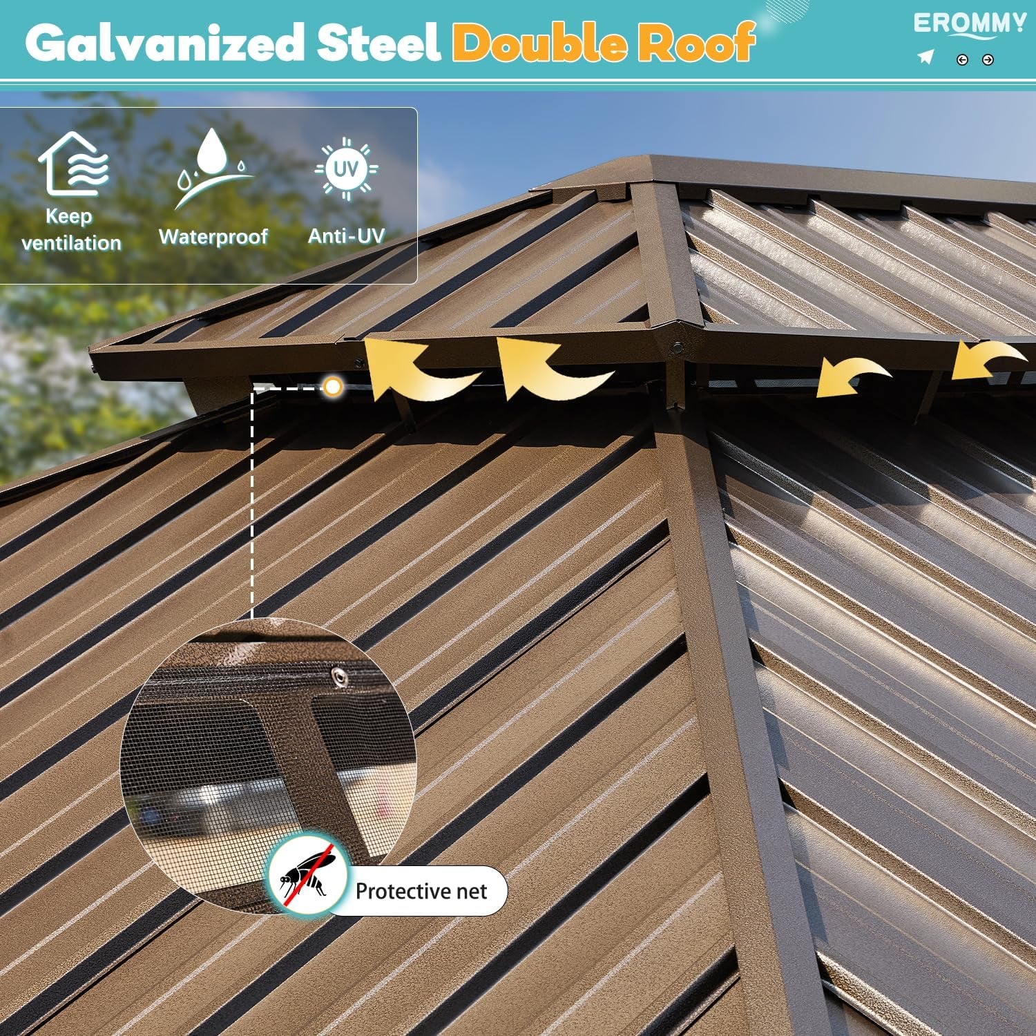 10' X 12' Hardtop Gazebo, Aluminum Frame Gazebos with Galvanized Steel Double Roof, Permanent Outdoor Metal Pavilion with Curtain and Netting for Patio, Lawn, Deck