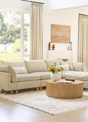 127" Premium Modular Sectional Sofa for Living Room, Down-Filled Chenille Couch in Beige, U-Shaped Design, Comfortable Seating for 5