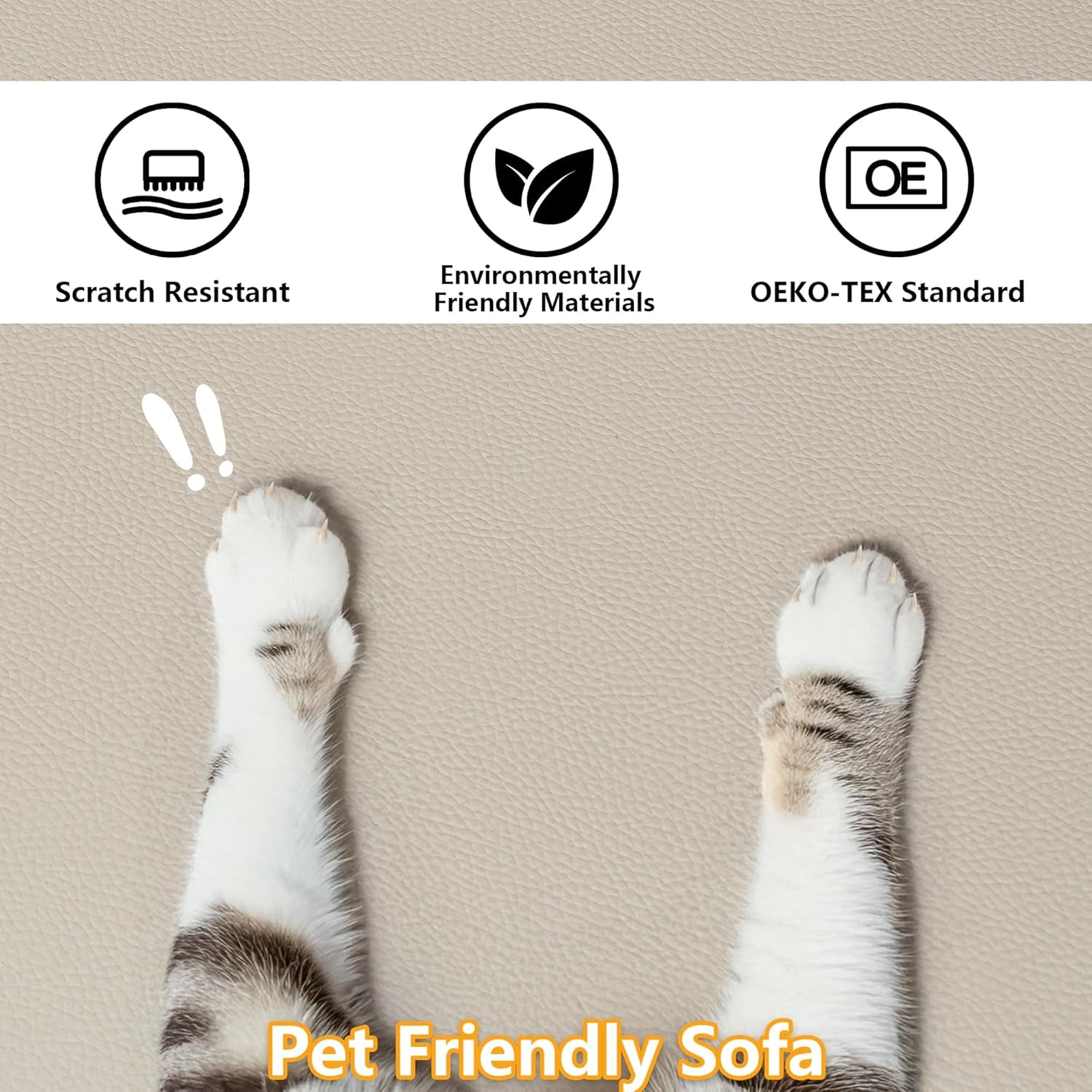 Faux Leather Sectional with Ottoman, Oversized Modular Couch, Modular Sectional Sofa with Deep Seat, Scratch Resistant Faux Leather Material, U Shaped Couch for Big Spaces, Beige